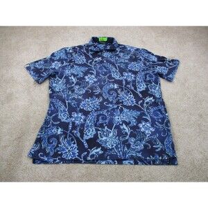 Ralph Lauren Polo Shirt Mens Extra Large XL Blue Floral All Over Print Golf